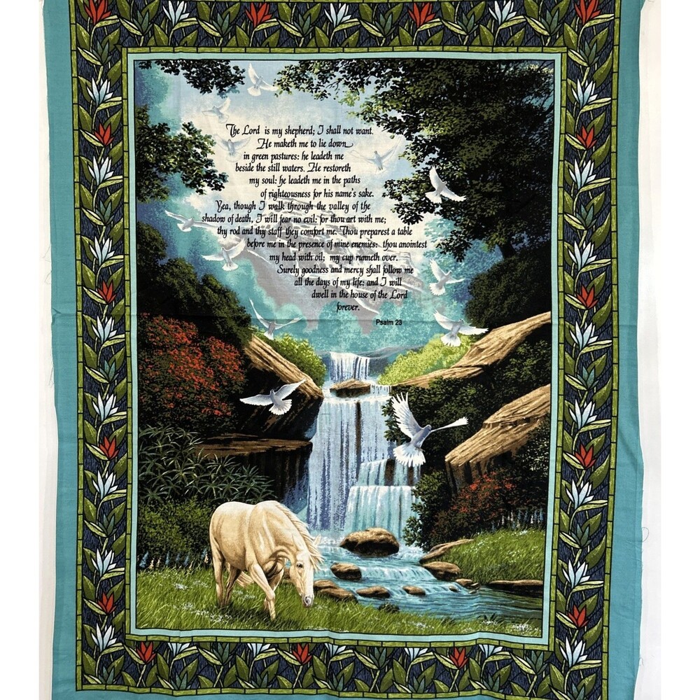 The Lord is my Shepherd Psalm 23 Religious Cotton Quilting Fabric Panel 46 X 34
